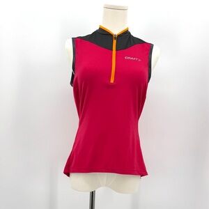Craft Women's cycling Tank Top in Magenta with gery Yoke and Orange Zip